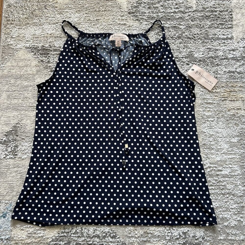 NWT Philosophy Womens Medium M Blue White Polka Dots Tank Top Cami Y2K Retro